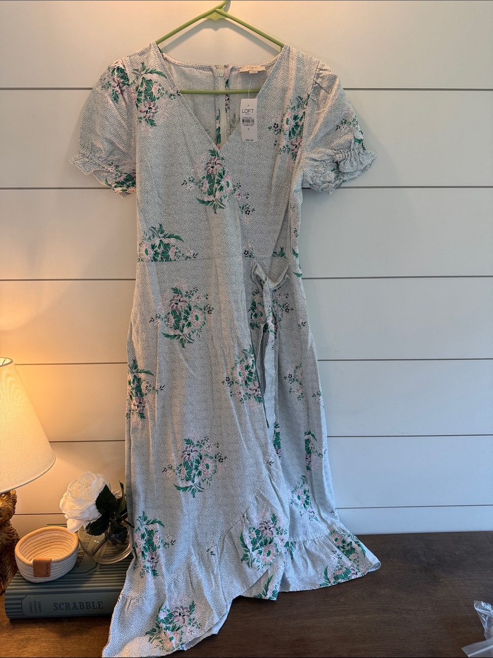 LOFT Pale Blue Floral Wrap Midi Dress